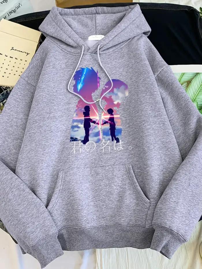 Sweat à capuche à col rond pour femme, vêtement surdimensionné, ample, mignon, avec films d'anime ja