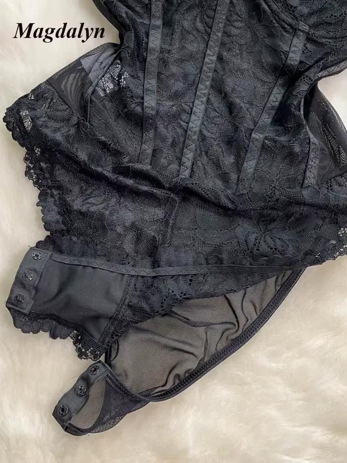 Magdalyn-Combinaison en maille florale pour femme, barboteuse à bretelles, une pièce, sexy, vintage
