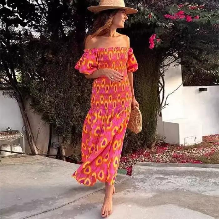 TEELYNN-Robe de plage à manches bouffantes pour femmes, vintage, boho, sexy, décontractée, longue, é