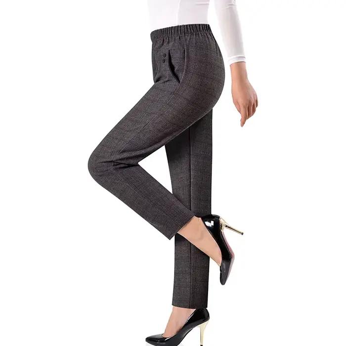 Pantalon surdimensionné élastique pour femme d'âge moyen, taille haute, ample, décontracté, chaud, e