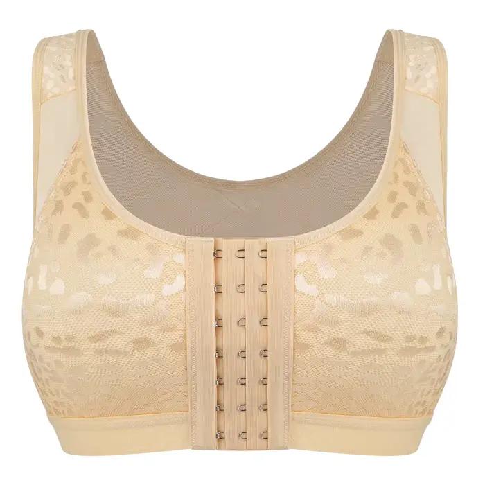Soutien-gorge sans armatures à fermeture avant en dentelle pour femme, avec larges bretelles de main
