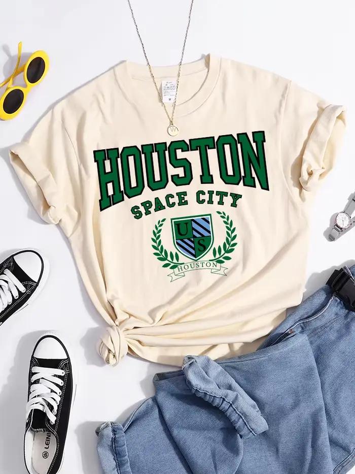 Bouston Space City imprimer femme T-Shirts Vintage T-Shirts amples Niche Vintage haut individuel t-s