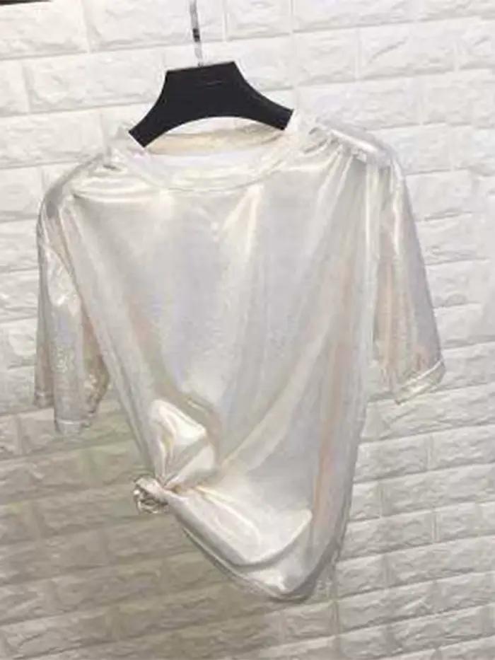 Été femme hauts brillant ample à manches courtes t-shirt sexy club esthétique harajuku femmes élégan