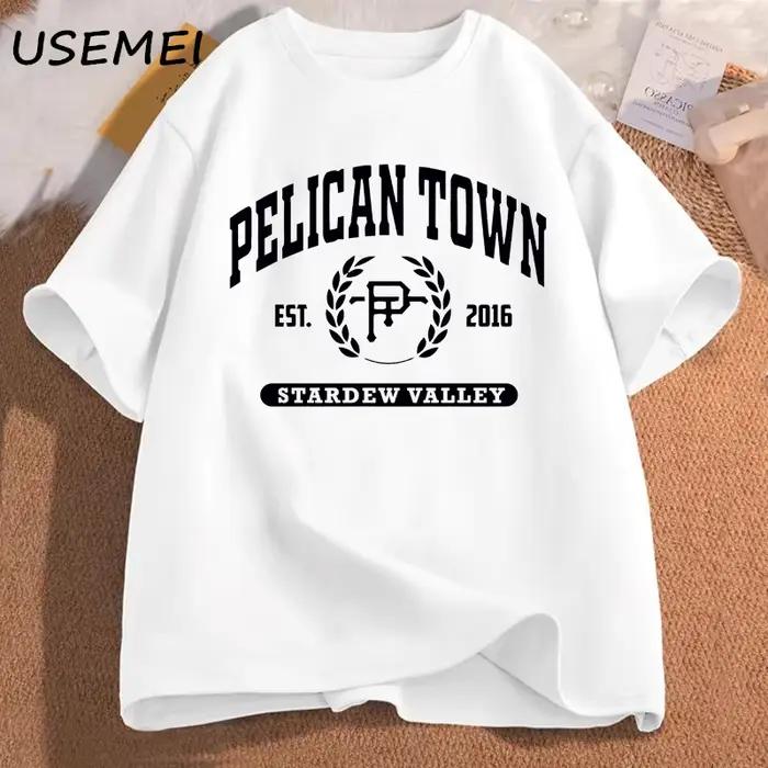 T-Shirt à Manches Courtes en Coton pour Femme, Vêtement Esthétique, Imprimé Pelican Town