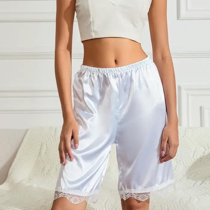 Femme solide vêtements de nuit été femmes confortable décontracté dentelle ourlet Satin shorts vêtem
