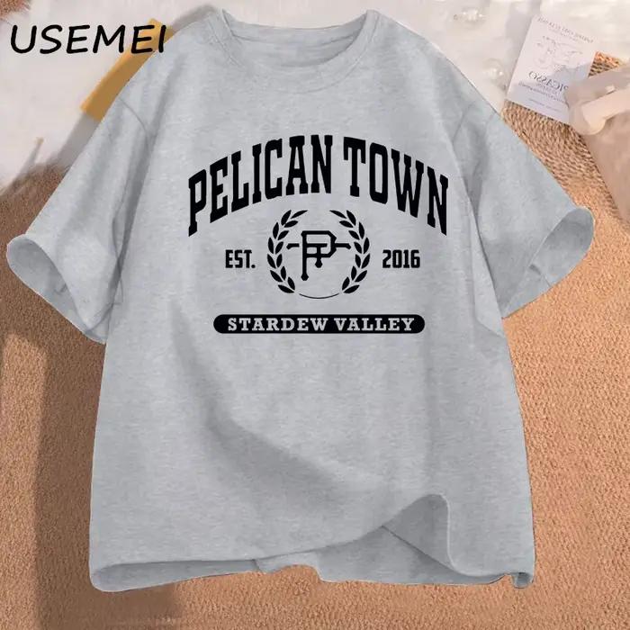 T-Shirt à Manches Courtes en Coton pour Femme, Vêtement Esthétique, Imprimé Pelican Town