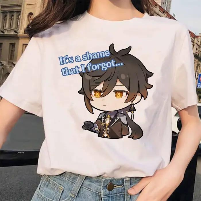 Genshin – t-shirt à imprimé de dessin animé pour femme, 100% coton, manches courtes, col rond, Haraj