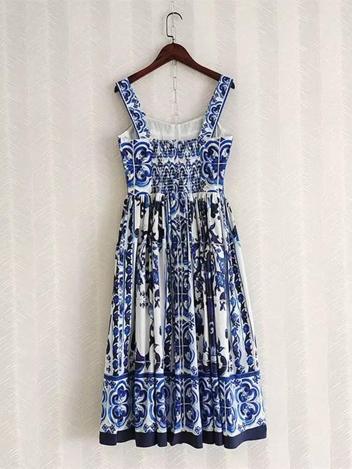 Robe longue d'été JAMERARY à imprimé floral en porcelaine bleue et blanche pour femmes Bretelles Fer