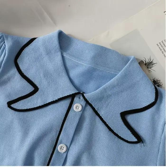 T-shirt court à manches courtes pour femme, avec col polo, patchwork, élastique, slim, été 2021