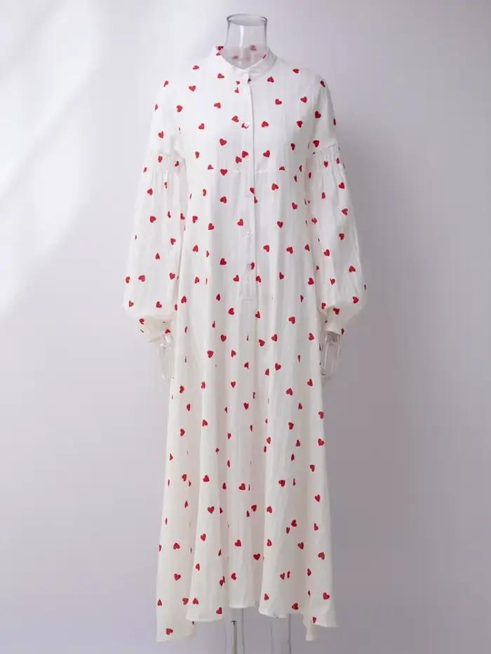 Bornladies-Robe Jacquard à manches longues pour femmes, 100% coton, imprimé cœur, mode éducative, vi
