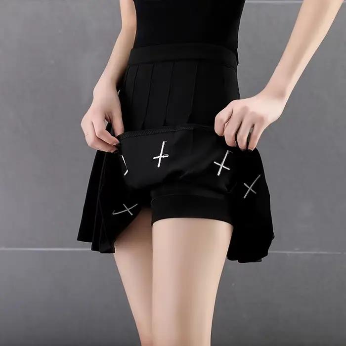 Mini jupes noires taille haute Punk plissée, Vintage, gothique, Streetwear, imprimé croisé, jupes pl