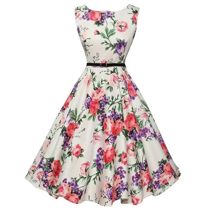 Robes d'été Robe vêtements Robe florale rétro Swing décontracté Vintage robes Rockabilly