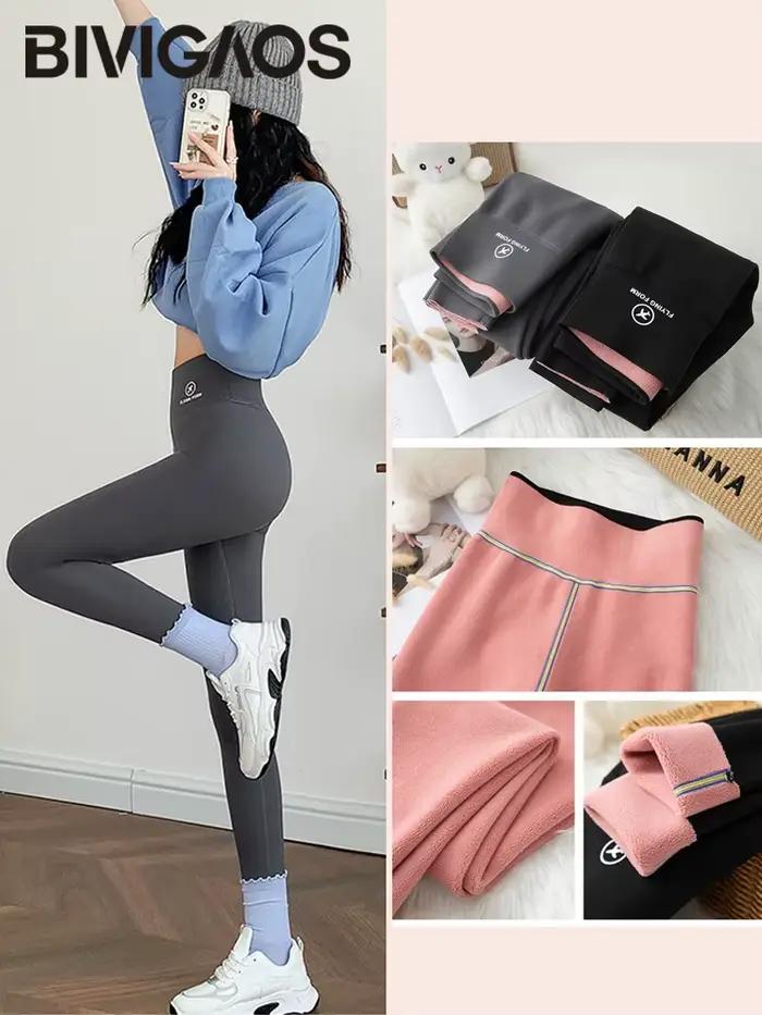 BIVIGAOS automne hiver rose velours requin Leggings femmes polaire taille haute épais chaud Leggings