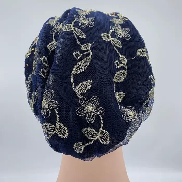 Turban à perles pour femmes, broderie, mode, couvre-chef musulman, Bonnets, chapeau de chimiothérapi