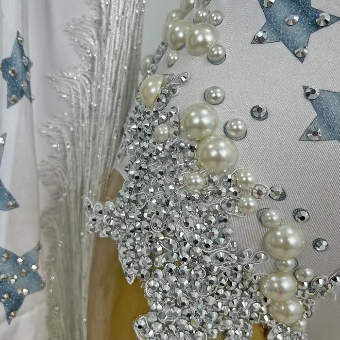 Justaucorps à Franges avec Strass et Grosses Perles pour Femme, Combinaison de Soirée à Long Pompon,