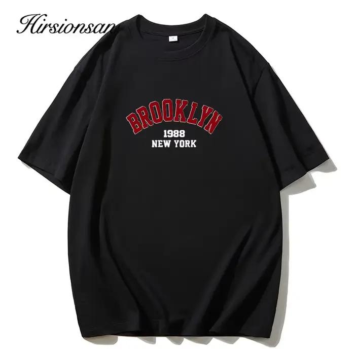 Hirsionsan-T-shirt imprimé lettre pour femme, 100% coton, style américain, t-shirts basiques, haut d