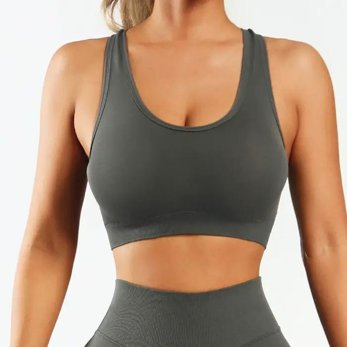 Soutien-gorge de sport intégré sans couture, débardeur de yoga dos nu, sans armatures, absorption de