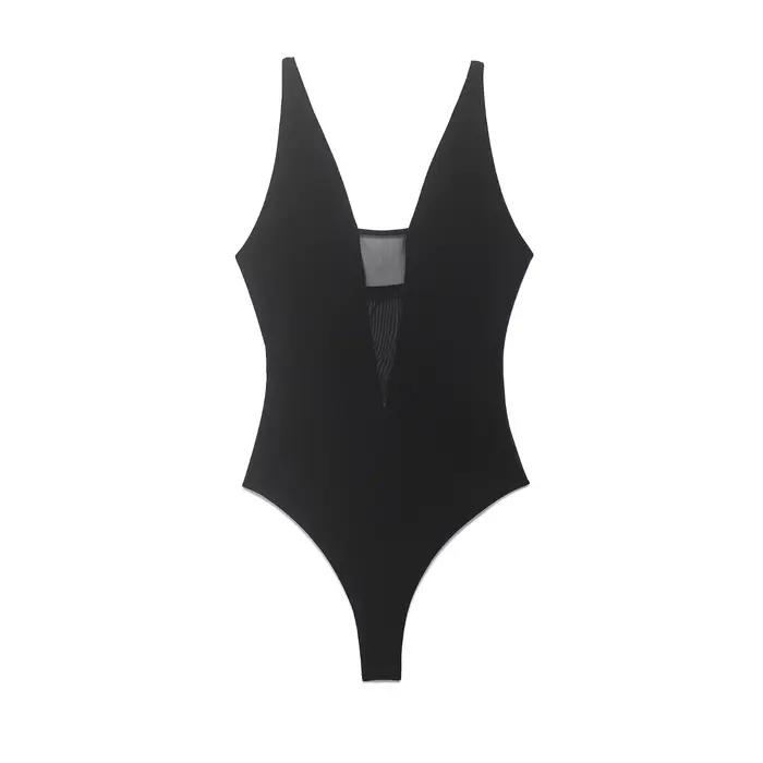 Combinaison noire transparente à col en V BSAY, nouvelle collection été, sexy, ajustée, pour soirée