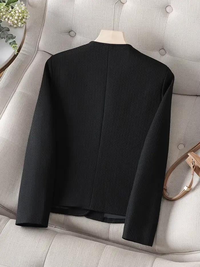 Blazer Slim à Manches sulfet Col Rond pour Femme, Veste Décontractée, Noir, Rose, Beige, Manteau d'A