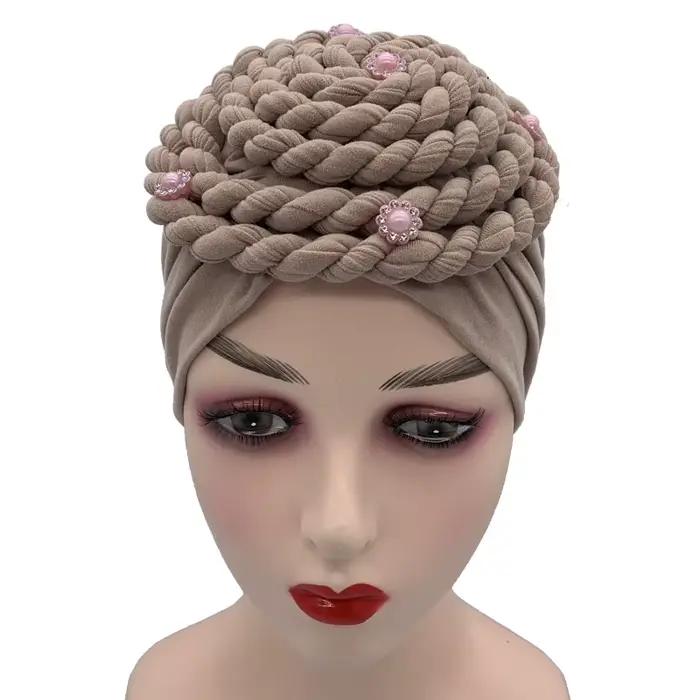 Diamants tresses Turban chapeau pour femmes musulman foulard Bonnet femme intérieur Hijabs arabe ban