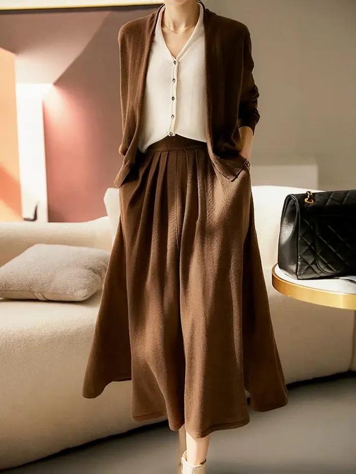 BirdTree-2024 femme nouveau dans les ensembles assortis, 32.4% laine de mouton, faux cardigan 2 pièc