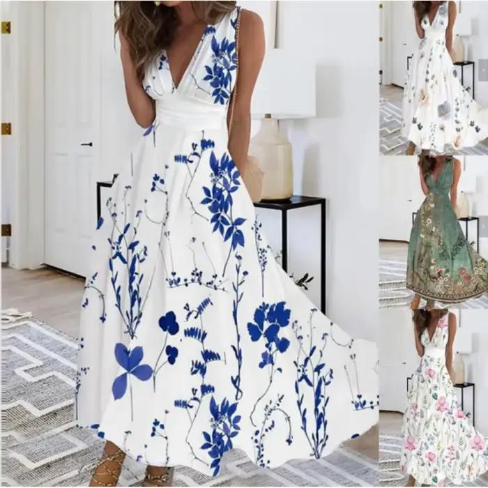 Robe mi-longue élégante pour femmes, tenue d'été, taille haute, sans manches, imprimée, Sexy, été, Л