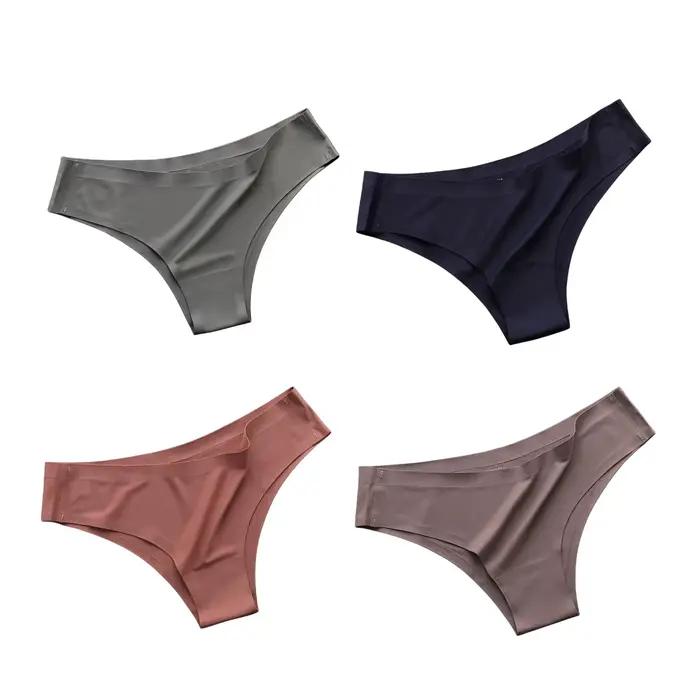 Lot de 4 culottes brésiliennes sans couture pour femme, lingerie sexy en soie glacée, taille basse,