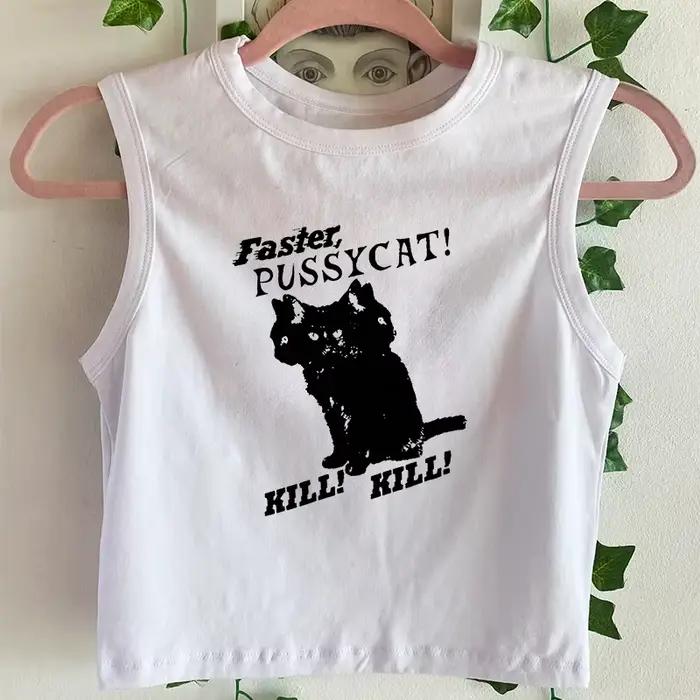 Y-Women FibrCasual Cat Pattern Print Tanks, Style Y2k Aesthetic Sweet Sexy, Précieux, Harajuku Basic