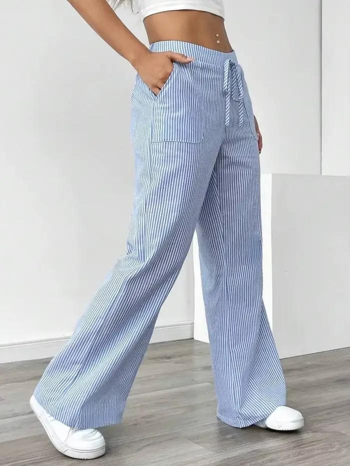 Nouveau pantalon rayé 2026 décontracté et polyvalent, style streetwear, coupe ample et large pour fe