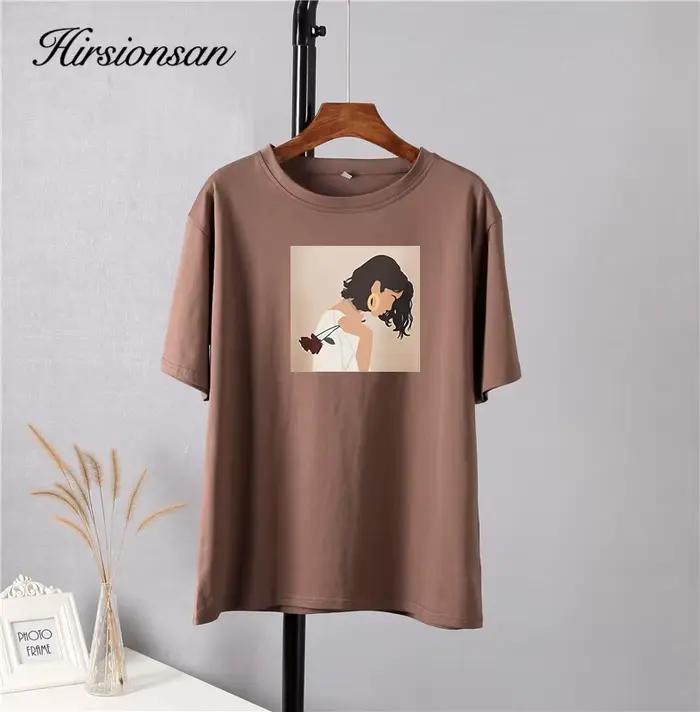 Hirsionsan – t-shirt imprimé peinture Harajuku pour femmes, surdimensionné, élégant, en coton, à man