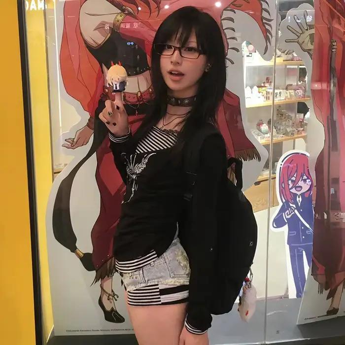 Karrram japonais Y2k faux deux pièces hauts Trashy 2000s tatouage imprimé T-shirt Grunge esthétique