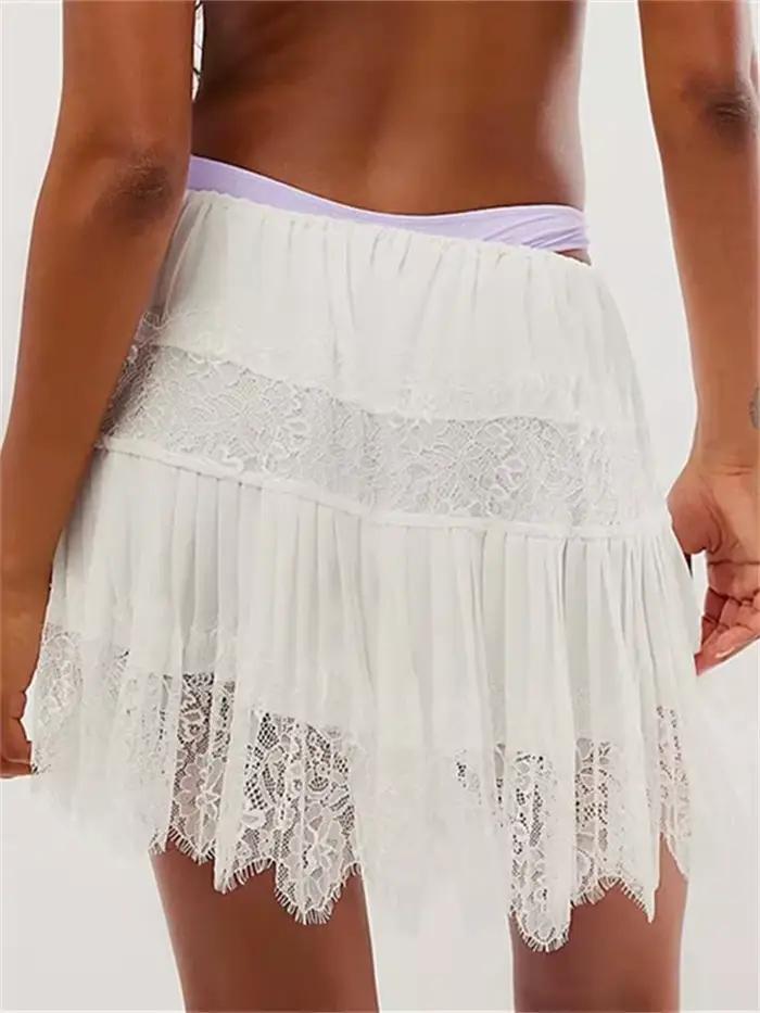 Mini jupes plissées en dentelle taille midi pour femmes, jupes courtes esthétiques, bohème décontrac