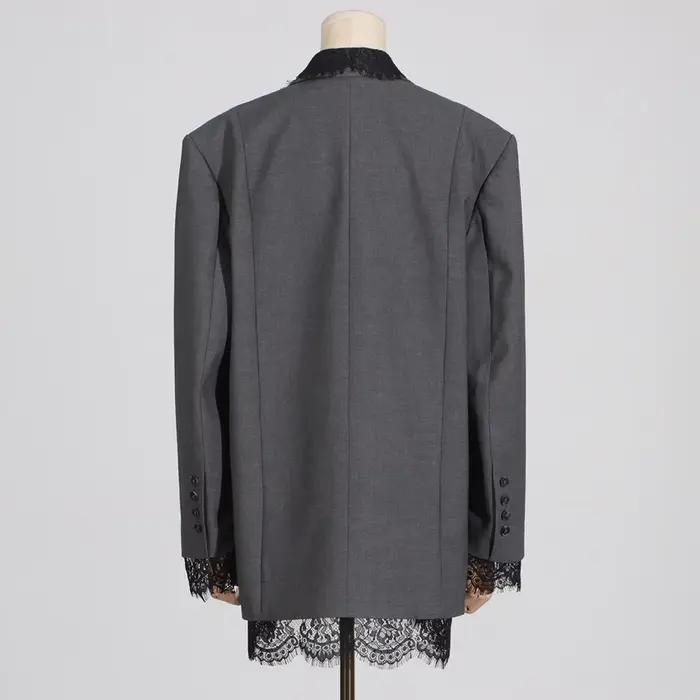VGH-Blazer Chic en Dentelle Épissée pour Femme, Col Cranté, Manches sulf, Style de Vêtement Féminin