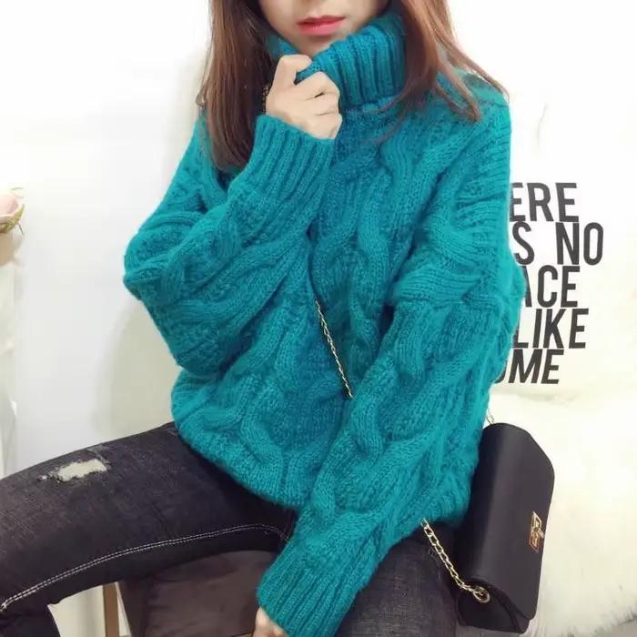 Épaissir torsion col roulé pull tricots femmes 2025 hiver nouveau lâche à manches longues pull chaud