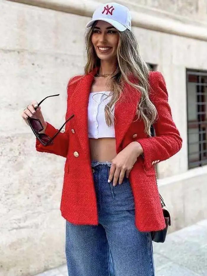 Tweed – veste Vintage ample et élégante pour femme, vêtement d'extérieur Chic, à la mode, décontract