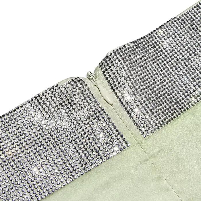 Suninheart-Robe d'invité de mariage avec perles pour femmes, ensemble de 2 pièces, haut court, vert,