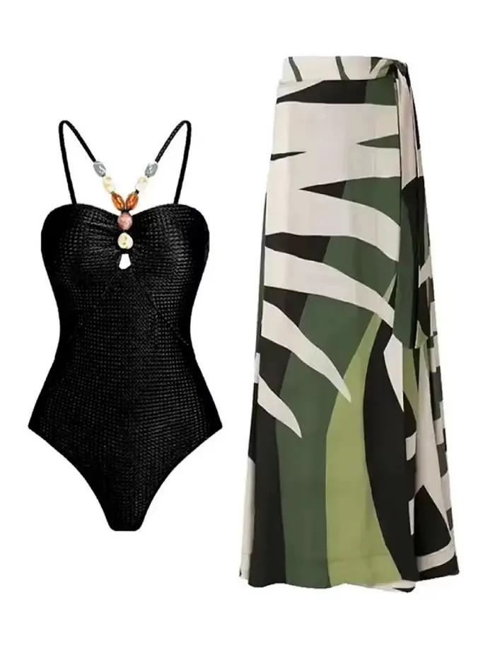 Deux pièces Bikinis maillot de plage 2024 femmes Sexy cordon body avec jupe longue été femme bain na