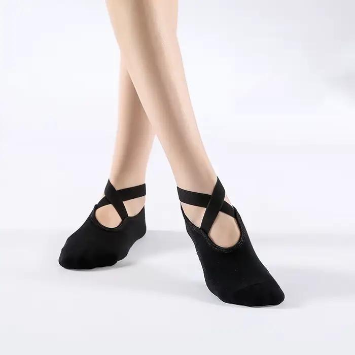 Chaussettes de Yoga antidérapantes avec pansement en coton, dos nu, Pilates, pour femmes, Fitness, B