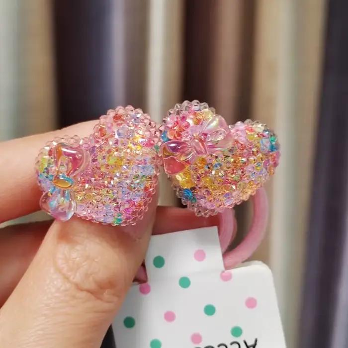 2 pièces belle bande dessinée coloré paillettes cerise filles bandes de cheveux élastiques princesse