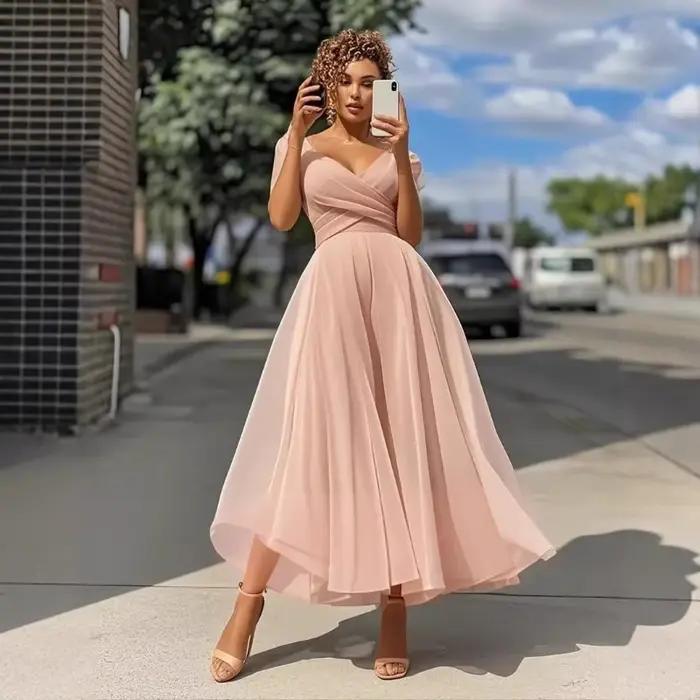 Femmes élégantes Corset invité mariage longue robe Sexy col en V plis fluide soirée remise des diplô