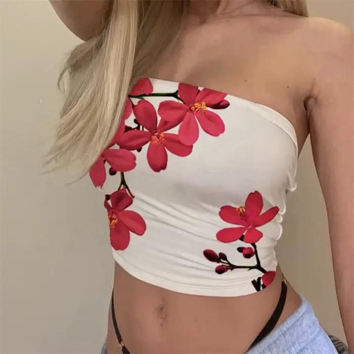 Hauts tubulaires d'été pour femmes, imprimé Floral, épaules dénudées, sans bretelles, Bandeau, vêtem