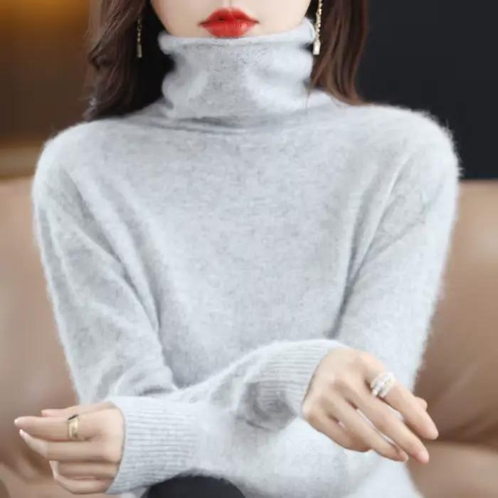Offre spéciale dames nouveau 100% vison cachemire pull col roulé tricot à manches longues mince mode