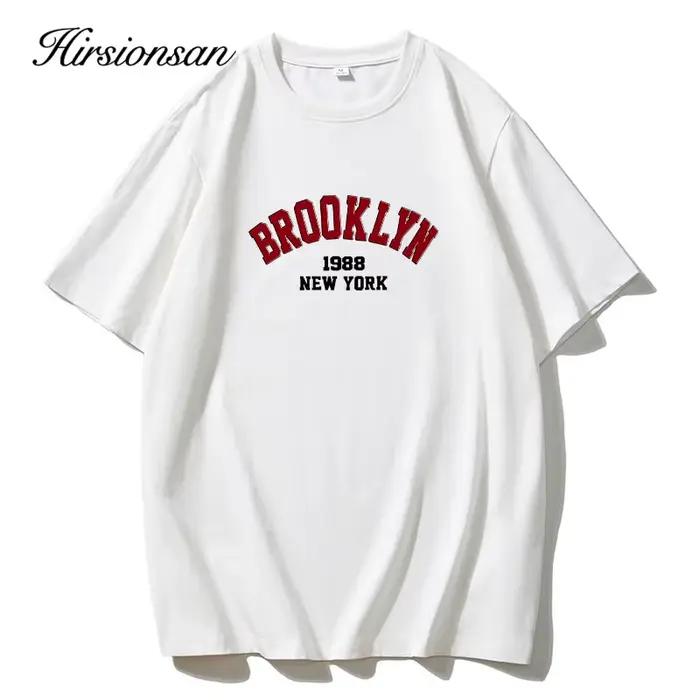 Hirsionsan-T-shirt imprimé lettre pour femme, 100% coton, style américain, t-shirts basiques, haut d