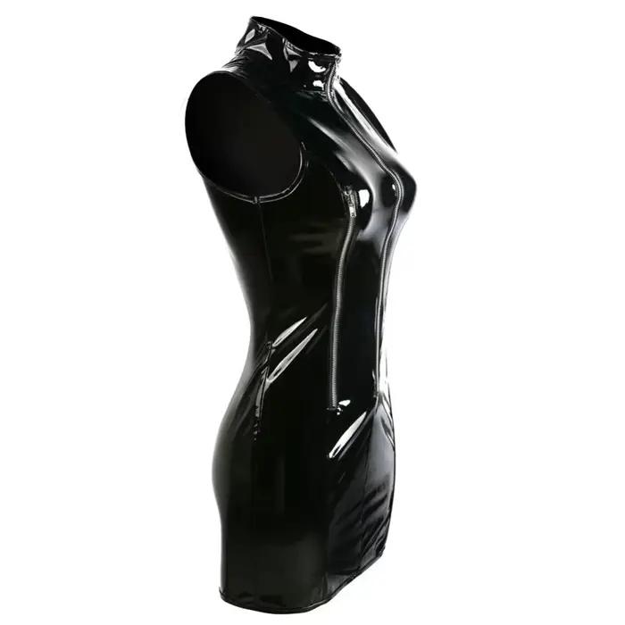 Robe en cuir verni noir PVC Punk, fermeture éclair, Slim, Sexy, moulante, Clubwear, Costume de fête
