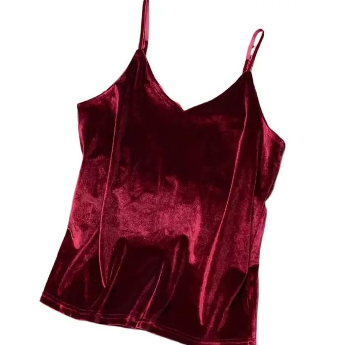 Blusa mujer moda mode sexy femmes velours débardeur haut court été coréen streetwear or velours cami