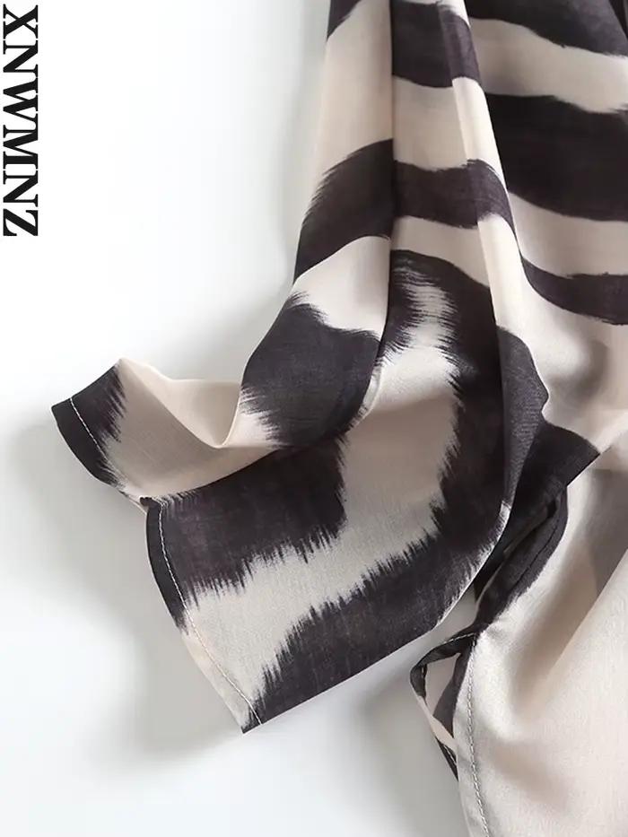 XNWMNZ-Chemise à Manches sulfen Coton et Lin pour Femme, Chemisier Imprimé Zèbre, Décontracté, obser