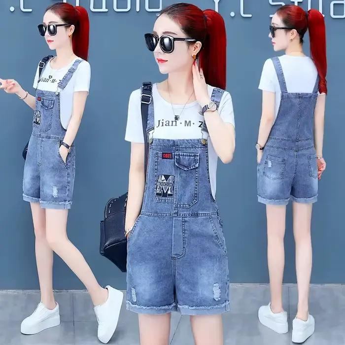 Salopette en jean denim pour femmes, barboteuse d'été, baggy, couleur unie, combinaison pour étudian