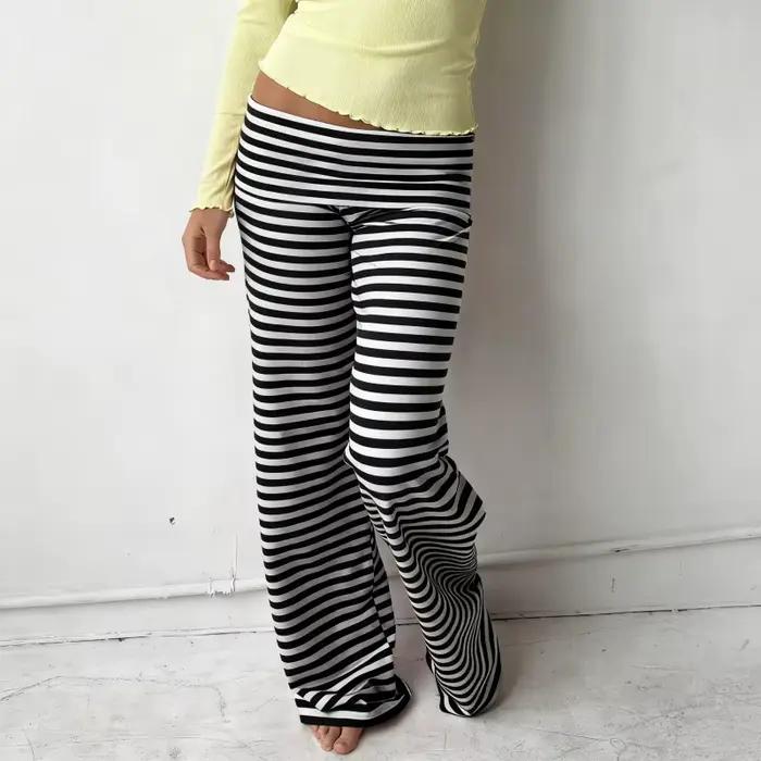 Pantalon de pyjama décontracté pour femme rayé taille basse pantalon de salon taille élastique cordo