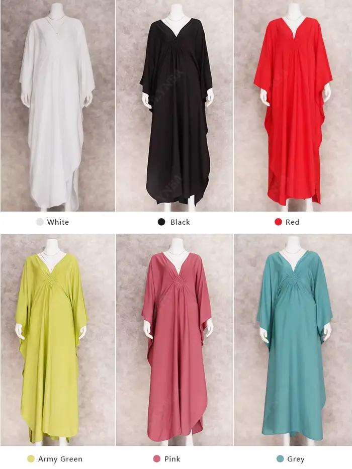 2025 solide col en v manches chauve-souris grande taille robe Maxi ample pour les femmes été plage p