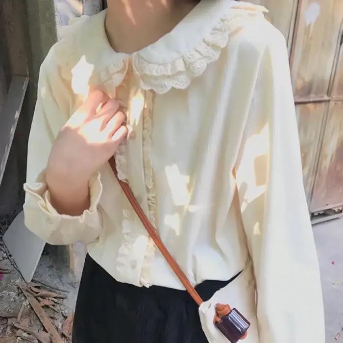 Chemises de style japonais Kawaii pour femmes, automne, loisirs, simple boutonnage, mode, col claudi